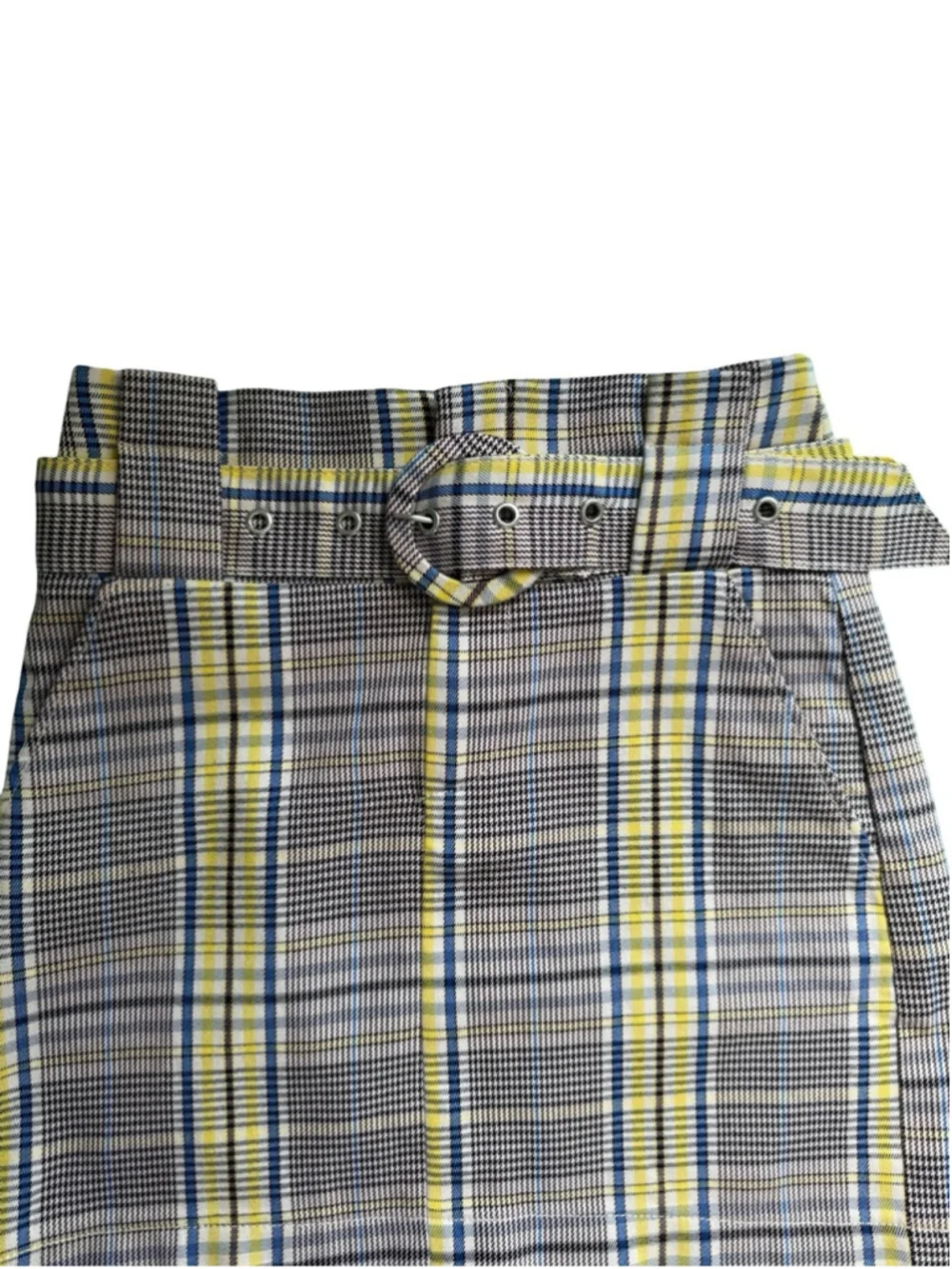 Bershka Plaid Belted Mini Skirt in Yellow and Gray Size XS Y2K Preppy Clueless
